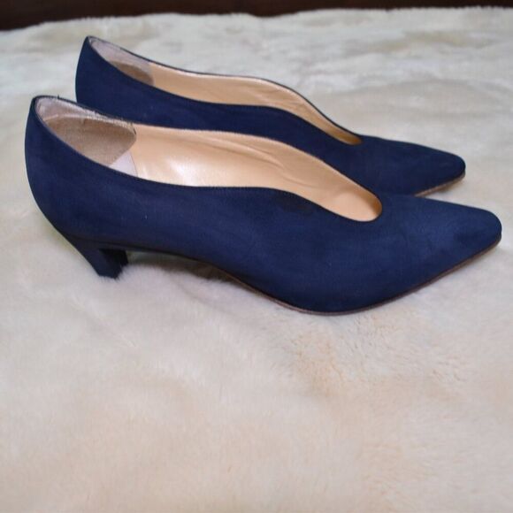 Charles Jourdan VTG Navy Blue Suede Pumps 2" Heel Size 8.5 Italy Elegant Chic - Picture 11 of 14
